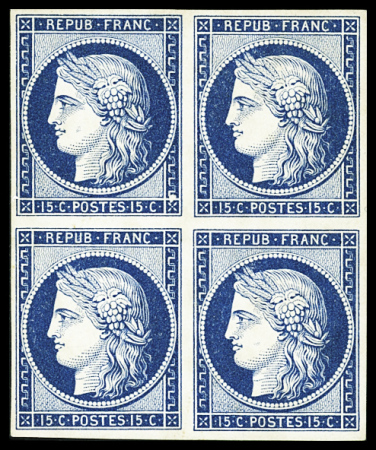N°2 Essai en bleu, rare bloc de 4, TB. Signé Jacquart