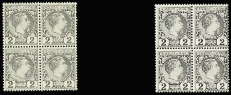 N°2 et 2a, violet-gris et violet, les deux en blocs