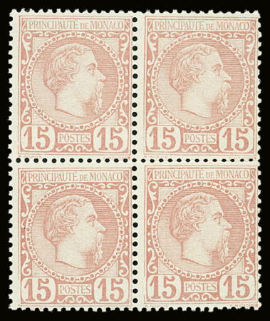 N°5 15c rose, bloc de 4, très frais, neuf **, TTB