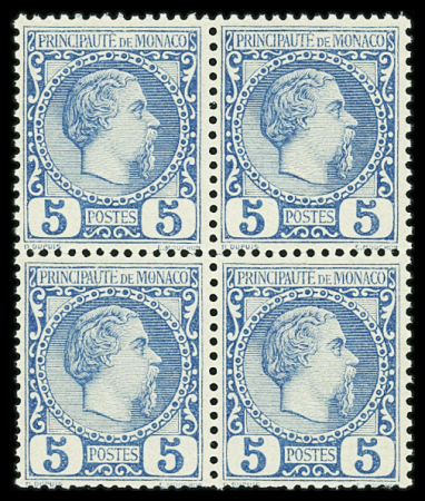 N°3 5c bleu, bloc de 4, très frais, neuf **, TB