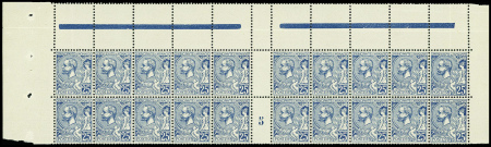 N°25 25c bleu foncé, bande de 20 haut de feuille avec