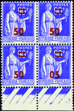 N°482c bloc de 4 variété "05" tenant à "50" neufs 