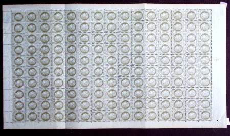 N°50 1c  vert-olive feuille complète de 150 timbre