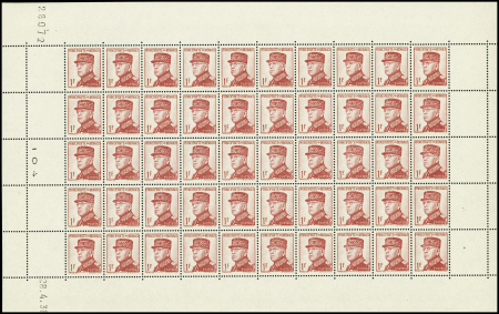 N°163a 1f rose feuille de 50 timbres ** TB (signés