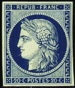 N°8a 20c bleu foncé neuf * TB signé Roumet
