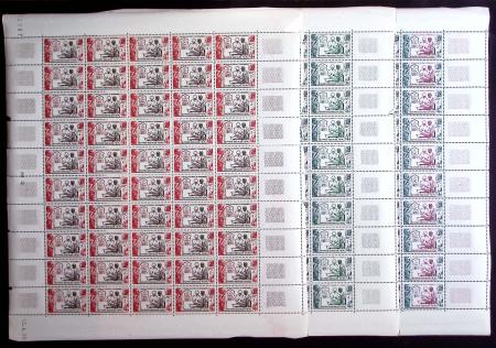 1950 Œuvres sociales 10 valeurs en feuilles de 50 