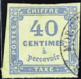 N°7a 40c outremer obl. T15 signé Calves