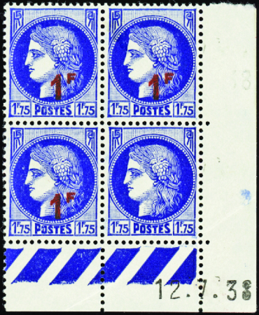 N°486a Bloc de 4 coin daté 1ex sans surcharge (sur