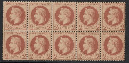 N°26B 2c rouge-brun en bloc de 10 neufs ** TB