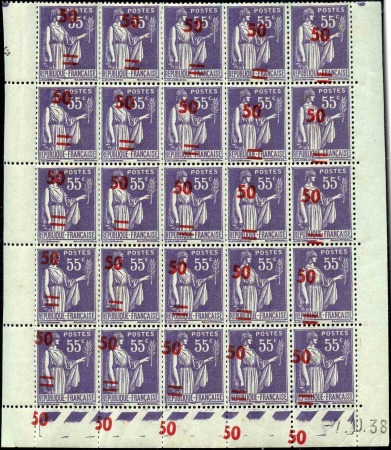 N°478 bloc de 25 timbres surcharge très déplacée n