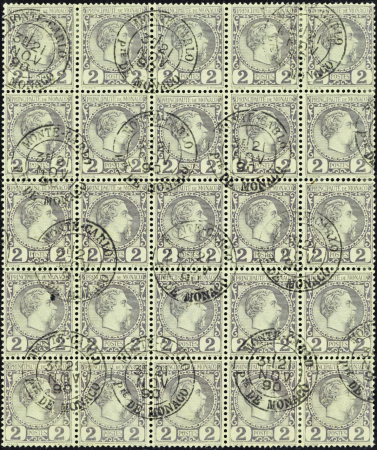 N°2 2c violet-gris bloc de 25 timbres obl. TB 