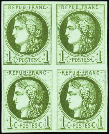 N°39A 1c olive très foncé bloc de 4 (2 neufs ** 2