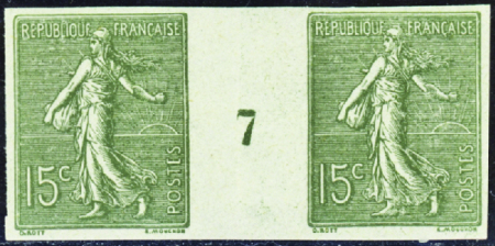 N°130 15c Semeuse lignée millésime 7 non dentelé n