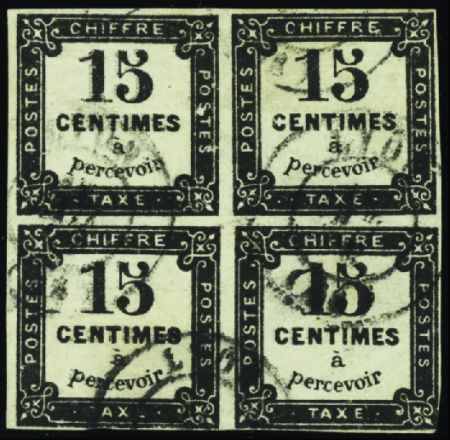 N°4 15c noir lithographie bloc de 4 obl. T15 Lyon 