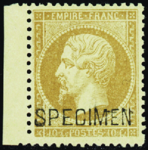 N°21c 10c bistre surcharge spécimen neuf * TB