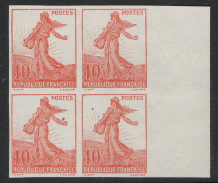N°134 10c Semeuse avec soleil levant bloc de 4 bdf