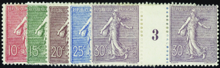 N°129 à 133 Semeuses 5 millésimes 10c(3) 15c(3) 20
