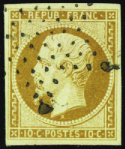 N°9 10c bistre-jaune obl. étoile TB signé Calves