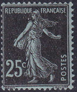 N°140 25c Semeuse noir sur bleu neuf ** TB