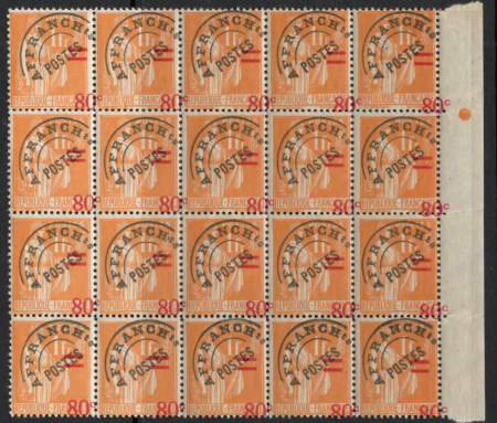 N°74 bloc de 20 surcharge à cheval neufs ** TB