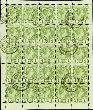 N°1 1c olive bloc de 25 timbres obl. TB 
