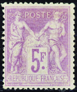 N°95a 5f lilas-rose sur lilas pâle neuf * TB