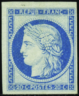 N°37f 20c bleu clair réimpression Granet neuf * TB