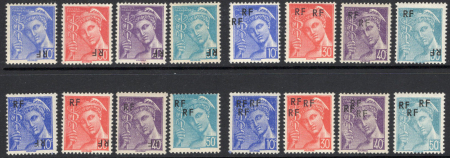 N°657 à 660 16 valeurs surcharges renversées doubl