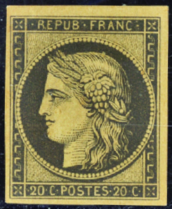 N°3f 20c noir réimpression de 1862, neuf *, TB