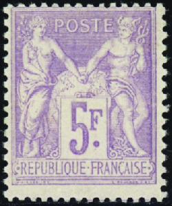 N°95 5f violet sur lilas neuf * TB