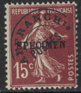 N°53CI 1 15c Semeuse préoblitéré surcharge spécime