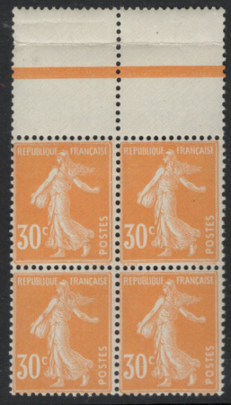 N°141e 30c Semeuse orange papier X bloc de 4 bdf n
