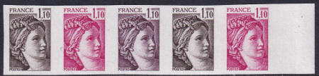 N°2058 1f10 Sabine bande de 5 essais TB