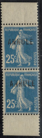 N°140CI 3 25c Semeusec bleu paire de carnet surcha
