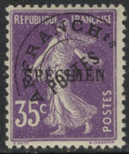 N°62CI 2 35c Semeuse préoblitéré surcharge spécime