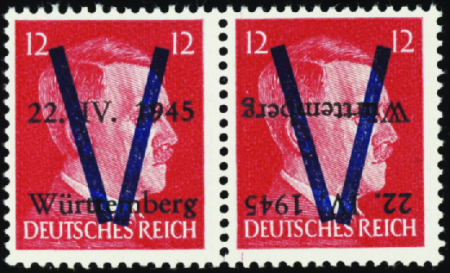 Wurtemberg n°5 surcharge renversée tenant à normal