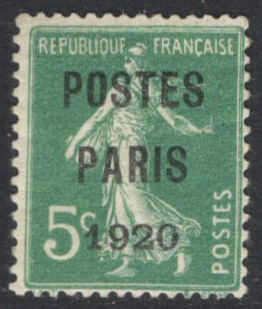 N°24 5c Semeuse vert "Postes Paris 1920 " neuf * T
