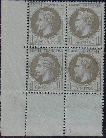 N°25 1c vert-olive bloc de 4 cdf  neuf ** TB