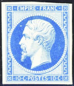 N°13 10c  essai en bleu papier carton neuf (*) TB