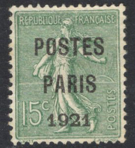 N°28 15c Semeuse lignée "Postes Paris 1921 " neuf 