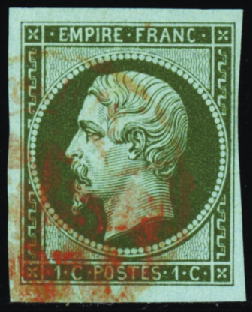 N°11 1c olive obl rouge TB 