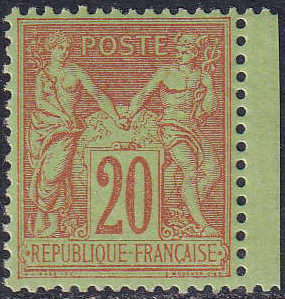 N°96 20c brique sur vert  neuf ** TB