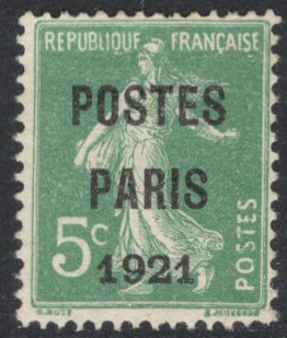 N°26 5c Semeuse vert "Postes Paris 1921 " neuf (*)