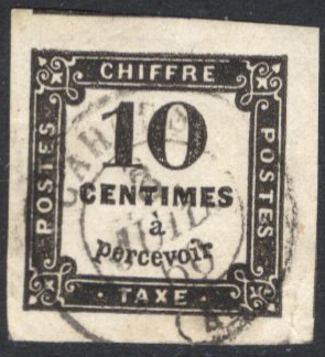 N°2A 10c noir type II  très grandes marges obl. T1