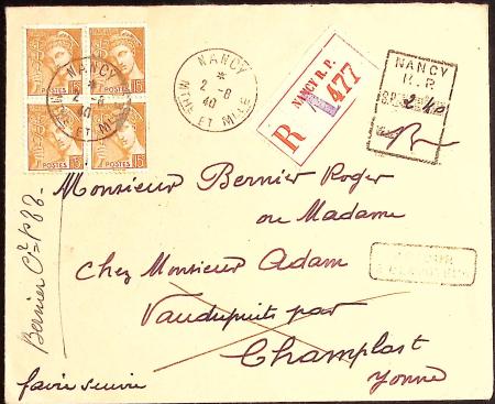 1716-1940, Groupe de lettres sur NANCY dont cachet