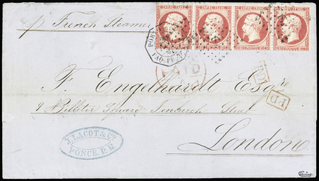PORTO-RICO N°24 80c rose, bande de 4, oblitérée ancre