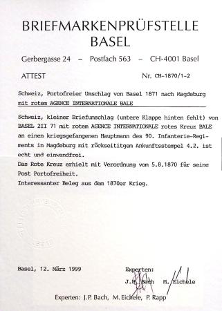 1871 AGENCE INTERNATIONALE BÂLE : Portofreier Umschlag