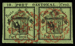 1843-51 Drei Marken mit Attest : Doppelgenf aus zwei