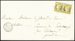 N°1 10c bistre-jaune, PAIRE obl. PC 2047 s. LAC, càd T15 MONT-DE-MARSAN 24/2/52, TTB