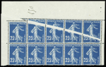 N°140 Semeuse Camée, 25c bleu, T IA, superbe PLI ACCORDEON dans un BLOC de 10 cdf, neuf **, un ex. * hors variété, TTB
